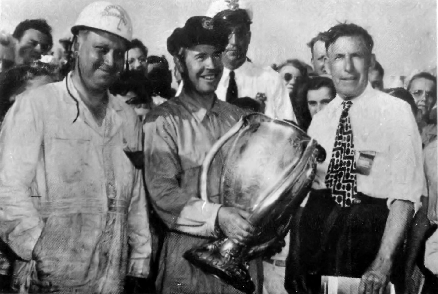 Lou Fageol receives the 1947 Webb Trophy