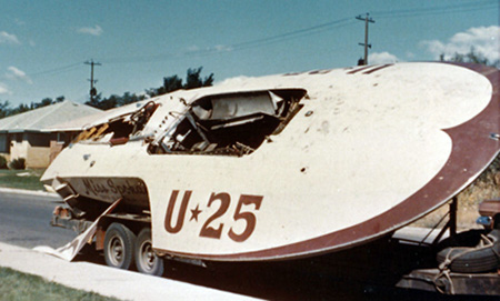 Wrecked hull of Miss Spokane, 1960