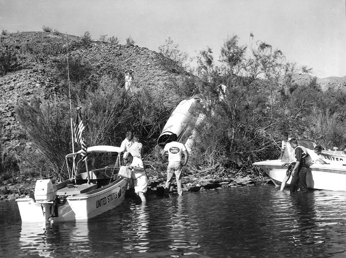 Hustler aground at Lake Havasu, 1964