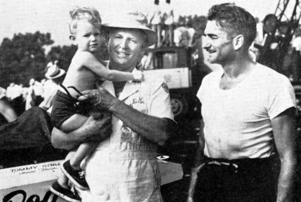 Left to right, Ronny Gore, Tommy Gore {owner of Miami Boy) 
and Julius Brigand, driver