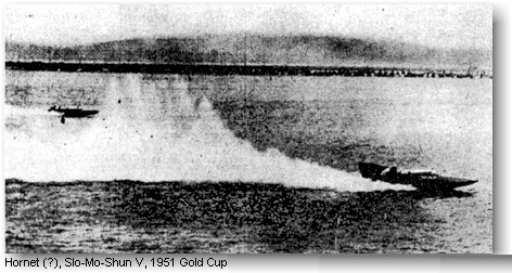 Slo-mo-shun V getting away ahead of Hornet in opening test 