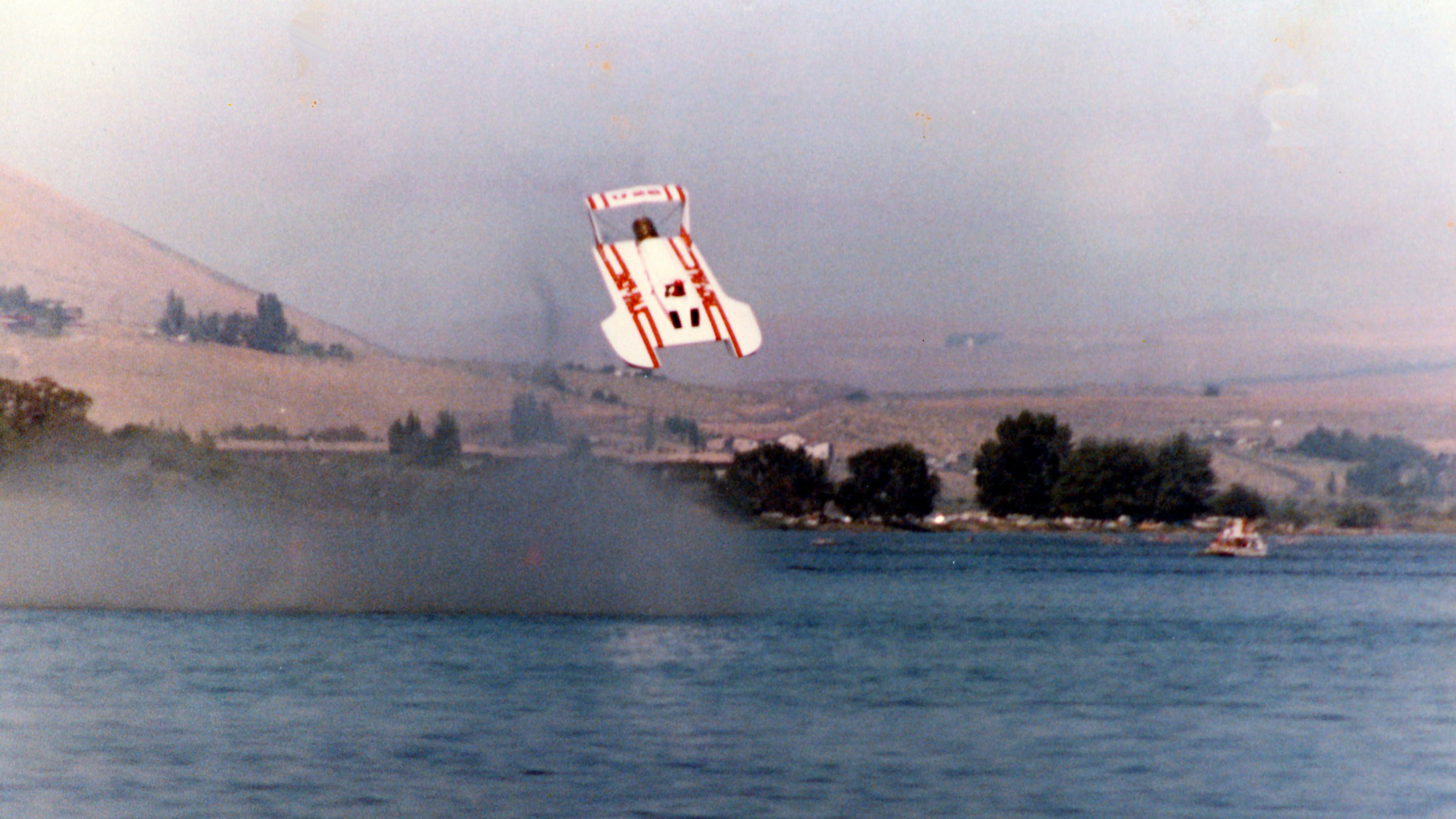 The Pay 'N Pak hydroplane flies through the air